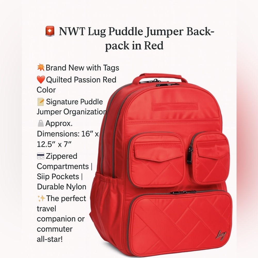 🌟RARE🌟. LUG NWT  Puddle 🎒Jumper SE Backpack Poppy Red So Vibrant
